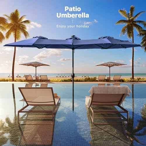 REE SOLDIER 13ft Double Sided Patio Umbrella with Solar Lights