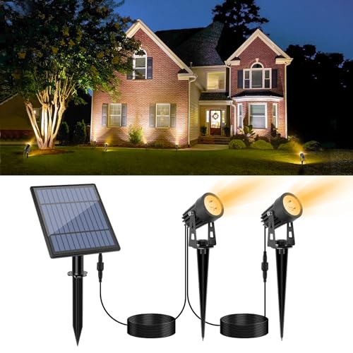 Metal Solar Spot Lights Outdoor with 9.8ft Cable Solar Powered Landscape Lighting Low Voltage IP65 Waterproof Auto On (2 Count)