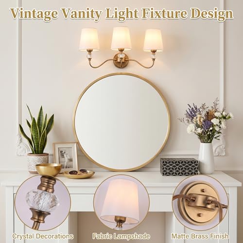 3 Light Vintage Bathroom Vanity Light Fixtures Over Mirror