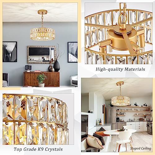 Gold Crystal Chandelier 12" Modern Ceiling Pendant Light 3