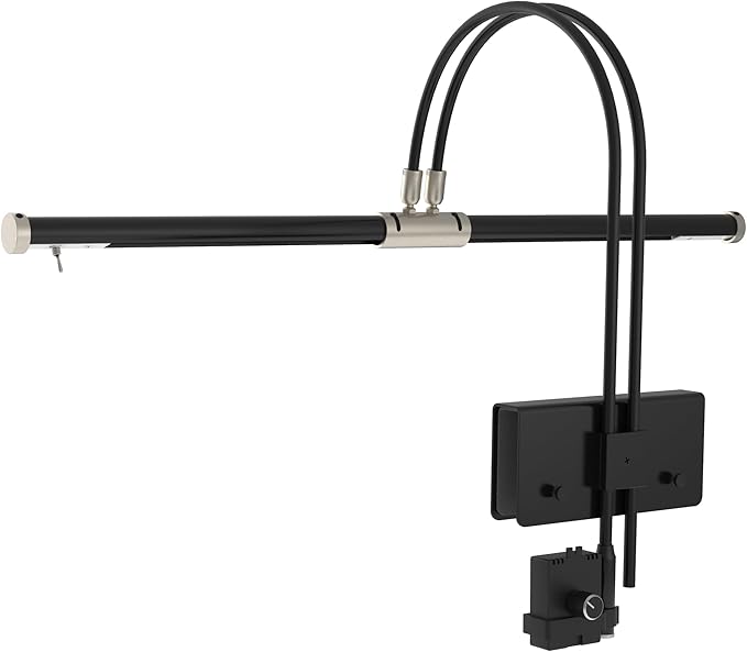 Cocoweb 22" LED Grand Piano Light in Black with Satin Nickel Accents and Dimmer Clip - Adjustable - LED - Bright - Clamps onto Music Boards .75" or Less - Dual Rotating Shades - Dimmable - Aura Lighting