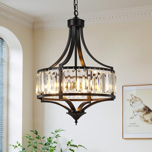 16" Modern Black Crystal Chandelier