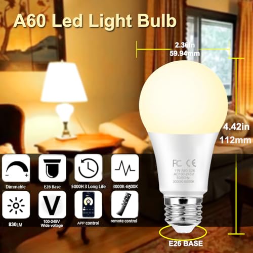 9W A60 LED Smart Light Bulbs with a 2.4GHz Remote Control (2 Count)