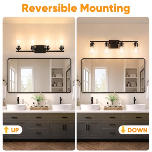 Black 4 Lights Bathroom Light Fixtures Over Mirror 27 Inches