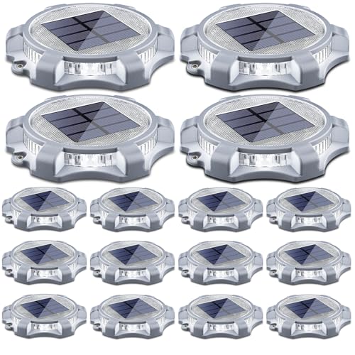 Solar Deck Lights Outdoor 2 Modes LED 16 Pack White (16 Count)