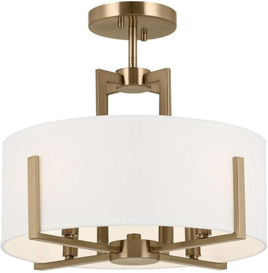 Kichler Malen 4-Light Semi Flush Mount Ceiling Light Fixture, Modern Convertible Semi-Flush or Pendant Light with Fabric Shade in Champagne Bronze, Bedroom or Hallway, (15" Dia x 14.25" H), 52591CPZ
