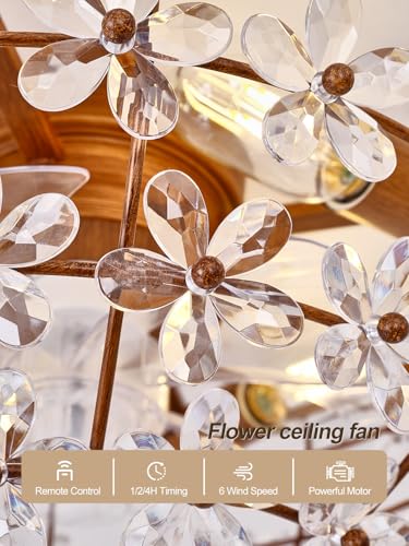 18" Flower Fandelier Ceiling Fan with Light (Flower Crystal Fandelier Ceiling Fan)