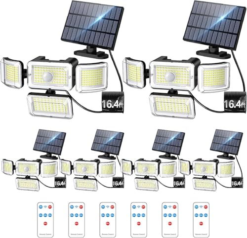 Solar Outdoor Lights Motion Sensor 3500LM 288 LED Security Light with Remote Control IP67 Waterproof 4 Heads Flood Lights
