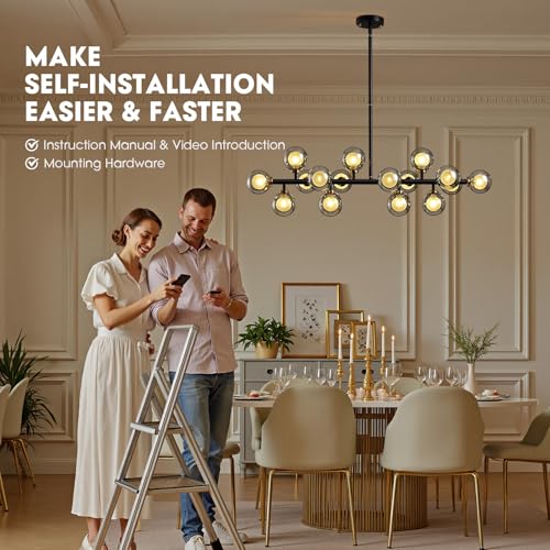 Black Mid Century Modern Chandelier for Dining Room Light Fixture
