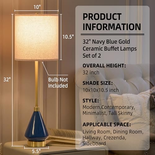32" Gold Buffet Lamps Set of 2 with Blue Ceramic Base (2 Count)