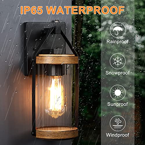 Dusk to Dawn Sensor Outdoor Wall Sconce Lighting with Wood Grain