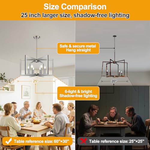 25" 61" Height Adjustable Modern Brushed Nickel Chandelier for Dining Room