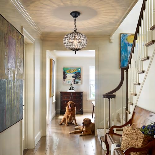 Crystal Chandeliers for Dining Room 12" Vintage Globe Pendant Light