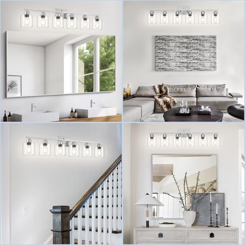 Modern Brushed Nickel 6 Light Bathroom Light Fixtures