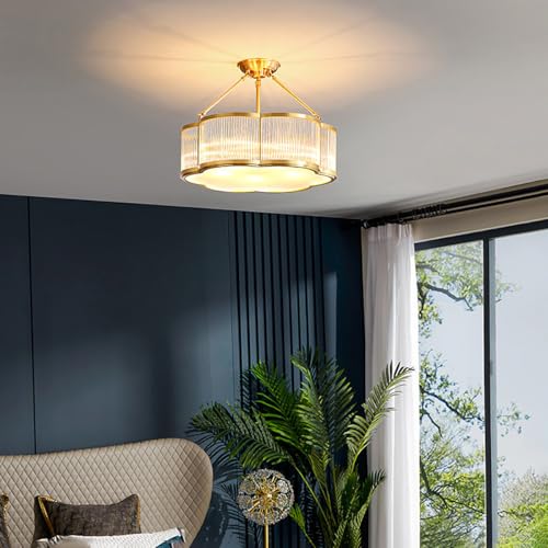 24 in Large Semi Flush Brass Chandelier for Living Room Bedroom