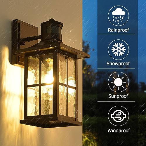 2 Pack Motion Sensor Outdoor Wall Lights Dusk to Dawn Exterior Porch Lantern Brown Outside Sconce Lighting Fixtures Rustic Farmhouse Wall Mount Carriage Lamp for House Garage Patio (2 Count)