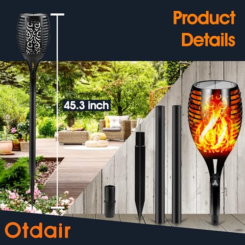 43" Solar Torch Lights Outdoor with Flickering Flame for Halloween (4 Count)