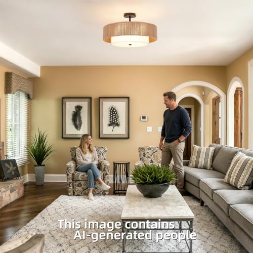 Bohemian Wicker Flush Mount Ceiling Light