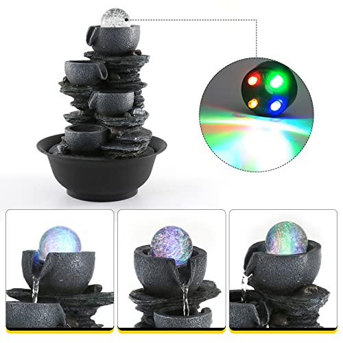 Water Fountain Tabletop Waterfall Fountains Indoor with LED