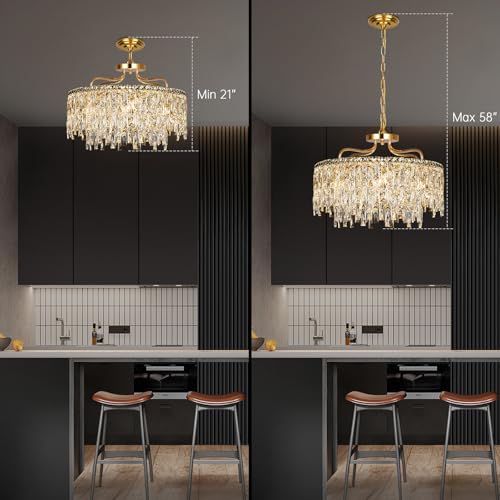 24" 8 Lights Gold Crystal Chandeliers for Dining Room Light Fixture (8 Count)