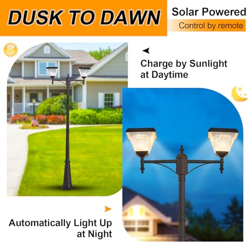 2 Head Solar Lamp Post Light with Dusk to Dawn Sensor