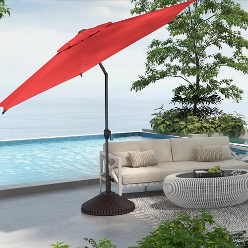 9FT Lyon Outdoor Patio Umbrella Outdoor Table Umbrella with Push Button Tilt and Crank Market Umbrella 8 Sturdy Ribs UV Protection Waterproof for Garden Deck Backyard Pool Dark Red