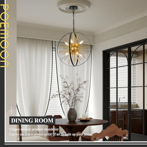 18" 8 Light Black Gold Sputnik Chandelier Modern Hanging Light