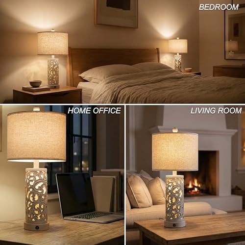 Bedside Table Lamps Set of 2 with Night Light (2 Count)