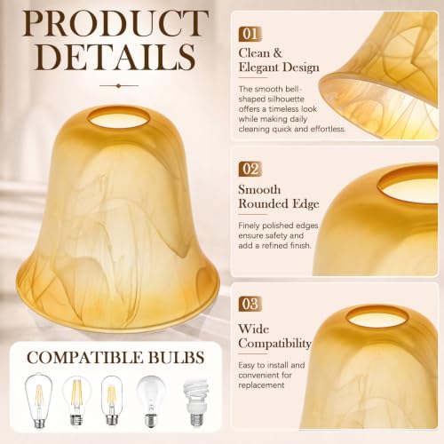 6 Pcs Amber Marble Bell Shaped Glass Lamp Shade Replacement (6 Count)