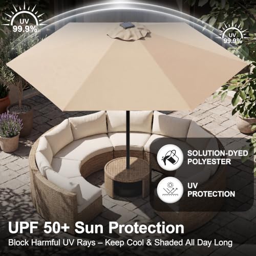 Patio Umbrella 9FT Solar Lights Push Up Outdoor Market Umbrella Dark Red