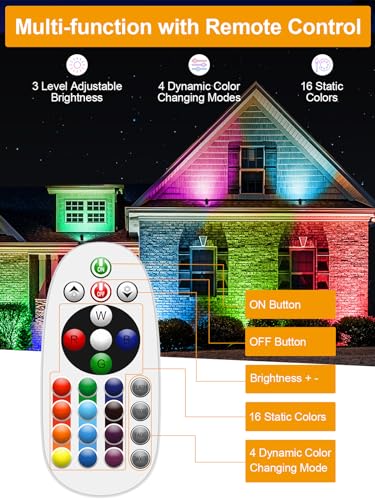 12W Color Changing Landscape Lights RGB Low Voltage Landscape Lighting Remote Control (10 Count)