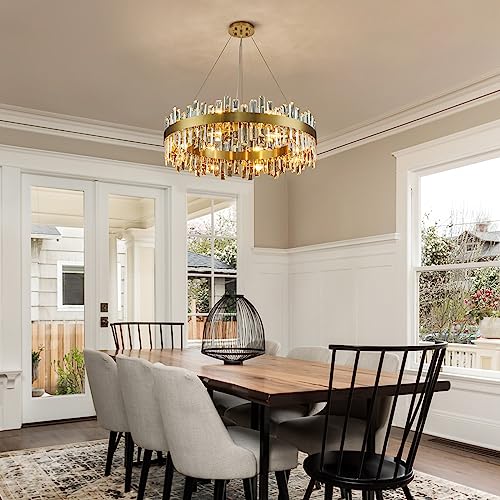 Modern Brass Gold Round Crystal Chandelier for Dining Room D31.5''