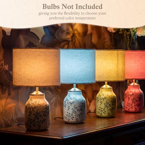 1 Pcs 21" Vintage Green Ceramic Lamp with Beige Linen Shade