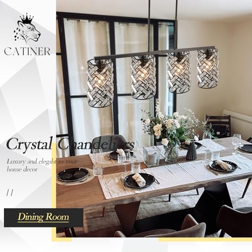 40" Black Crystal Linear Chandelier