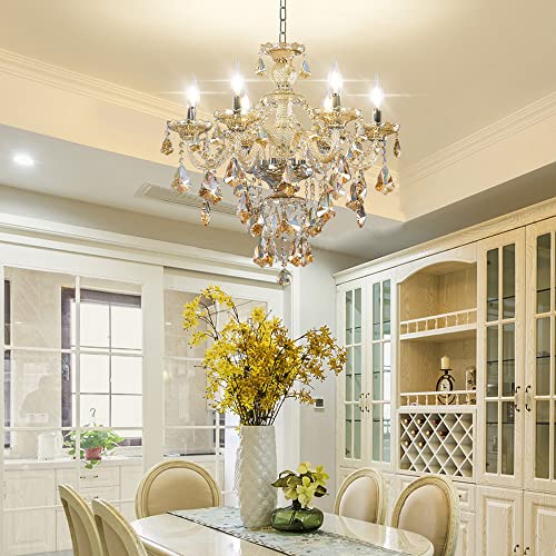 Modern K9 Crystal Chandelier Cognac 6 Lights