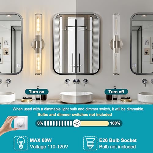 Hardwired Nickel Bathroom Vanity Light Threaded Glass Wall Sconce