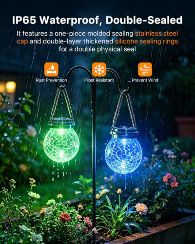 6 Pack Solar Cracked Glass Globe Lanterns Hang with Bright Colorful 1 LED (6 Count)