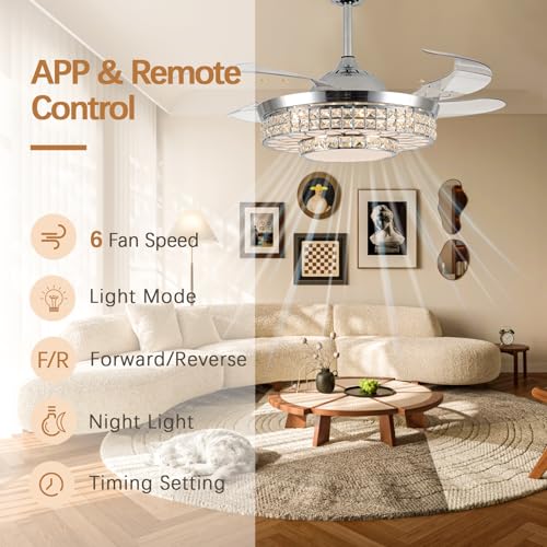 42" Retractable Ceiling Fans with Lights