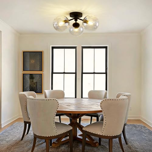 Black Globe Semi Flush Mount Ceiling Light Hammered Glass Ceiling Lights