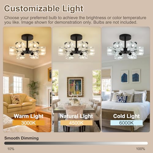 K9 Crystal Semi Flush Ceiling