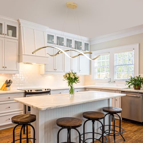 Gold Dimmable LED Chandelier Over Dining Table