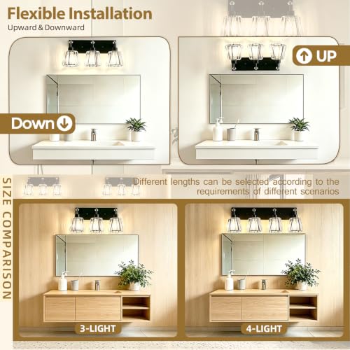 Black 3 Light Modern Crystal Vanity Lights Over Mirror (3-Light)