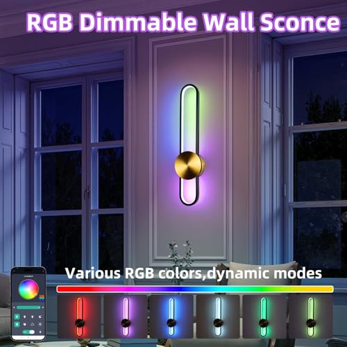 RGB Modern Wall Sconce Dimmable LED Wall Light Fixture with Remote & APP