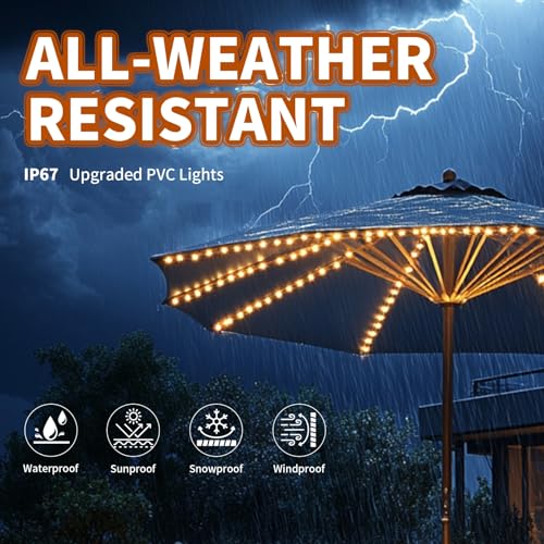 Patio Umbrella Lights 120 LED Cordless Waterproof Lights for Outdoor Umbrella Solar Powered Parasol Ambient Lighting for 7