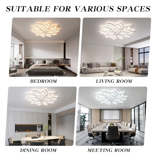 39.4" Flower Shaped Ceiling Light Dimmable Modern Ceiling Lamp Remote Control LED Lighting Fixture for Living Room Kitchen Dining Room