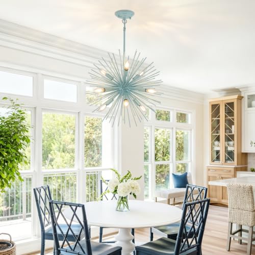 20in 9 Light Blue Modern Sputnik Chandeliers Mid