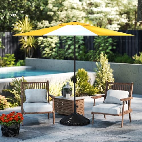 9FT Lyon Outdoor Patio Umbrella Outdoor Table Umbrella with Crank Market Umbrella 8 Sturdy Ribs UV Protection Waterproof and Push Button Tilt for Garden Deck Backyard Pool