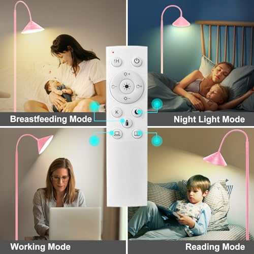 Floor Lamp 18W Upgraded Bright LED Floor Lamps for Living Room Bedroom with Gooseneck Stepless Dimming & Color 76inch Tall Standing Lamp with Remote & Touch Control Work with Smart Plug (Pink-76inch)