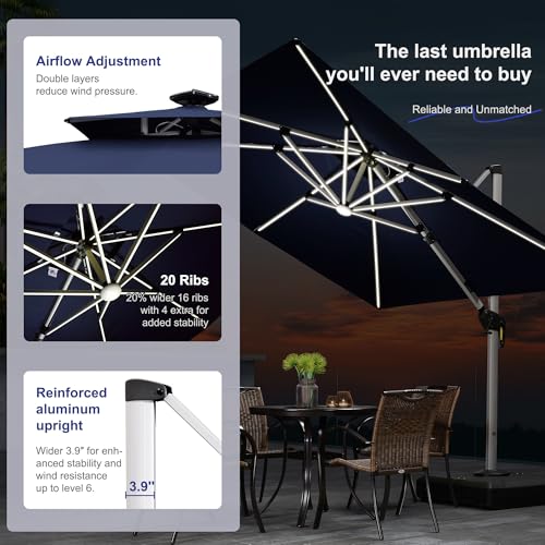 Patio Umbrella 9' X 12' Double Top Solar LED Light