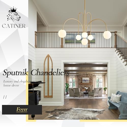 Modern 40" 6 Light Gold Sputnik Chandelier with Milk Glass Globe